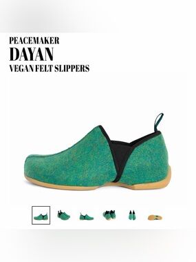 John Fluevog‎ Dayan Peacemaker Green Vegan Felt Slippers EU 41 US M8 / W10